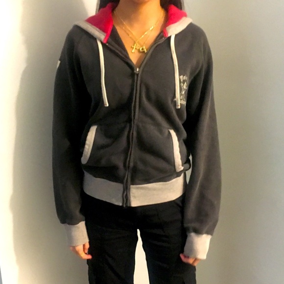 POLO SPORT Ralph Lauren Gray Red Waffle Hood Zip Sweatshirt M Small or W Medium - Picture 4 of 10